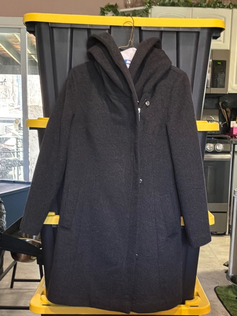 Cole Haan Winter Pea Coat with Large Hood Dark Gray Size 4 Zipper and Snap - Picture 5 of 6